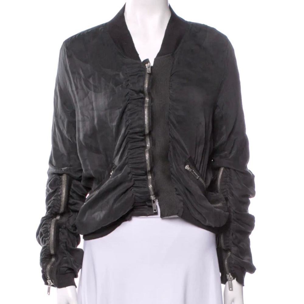 Haider Ackermann Ruffled Silk Bomber Jacket, L